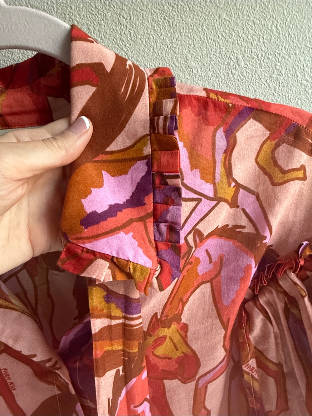 FARM Rio Pink horse print Multi Ruffled Button-Front Blouse - Picture 5 of 8